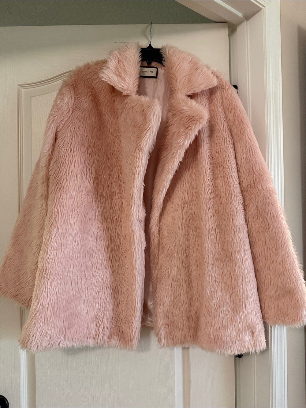 Blush Pink Faux Fur Teddy Coat - Women's Open Front Jacket